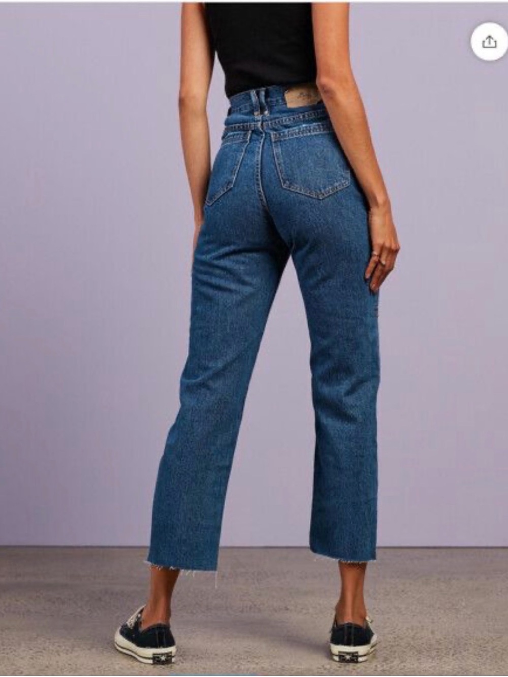 Thrills Paige High Rise Straight Leg Crop Jeans Raw Hem Blue US 4 26